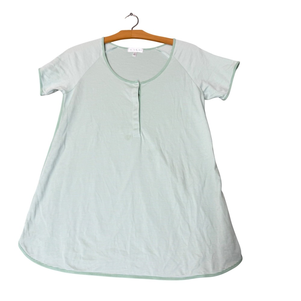 LAKE Pajamas Henley Nightshirt Womens Small Mint Green Striped Good Cotton